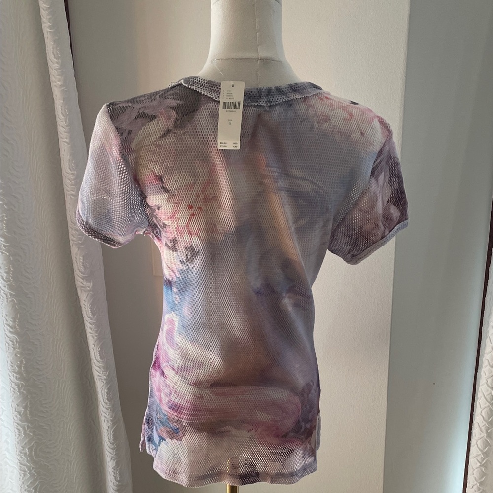 Pilcro Anthropologie NWT Floral Mesh Short Sleeve Top - Pink and Purple Small - Picture 6 of 7
